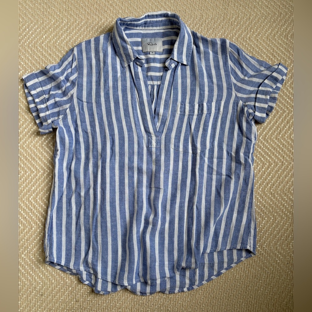 Rails Blue and White Striped Linen-Blend Top